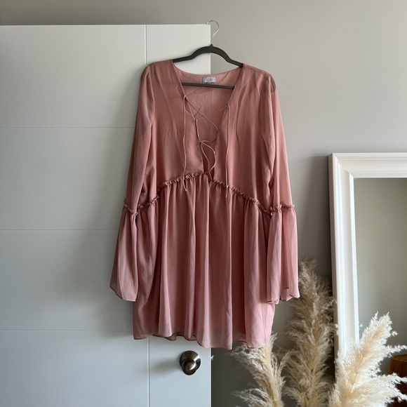 Tobi Pink Babydoll Lace Up Dress - XL - Picture 1 of 9